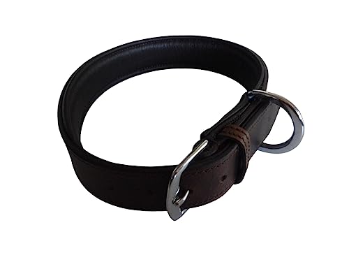 Hunde Halsband aus pflanzlich gegerbten Leder. Polsterung unten Nappaleder (37cm (28,5cm - 33cm)) von Krambambulishop.de