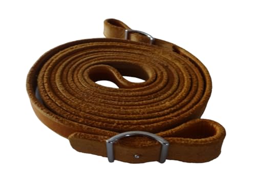 Krambambulishop.de Superweiche handgefertigte Lederzügel mit Wiegeschnalle Silberfarbig, Fettleder, Robust, in Verschiedenen Längen, Schwarz, Braun, Cognac, 12mm breit (Cognac, 2,50m) von Krambambulishop.de