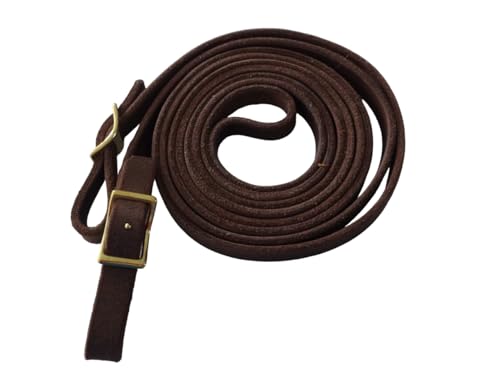 Krambambulishop.de Superweiche handgefertigte Lederzügel mit goldfarbiger Wiegeschnalle, Fettleder, langlebig und robust, 12mm breit, Farben Schwarz, Braun, Cognac (Braun, 2,80m) von Krambambulishop.de