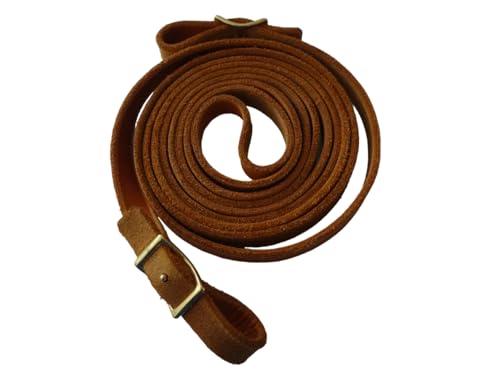 Krambambulishop.de Superweiche handgefertigte Lederzügel mit goldfarbiger Wiegeschnalle, Fettleder, langlebig und robust, 12mm breit, Farben Schwarz, Braun, Cognac (Cognac, 3m) von Krambambulishop.de