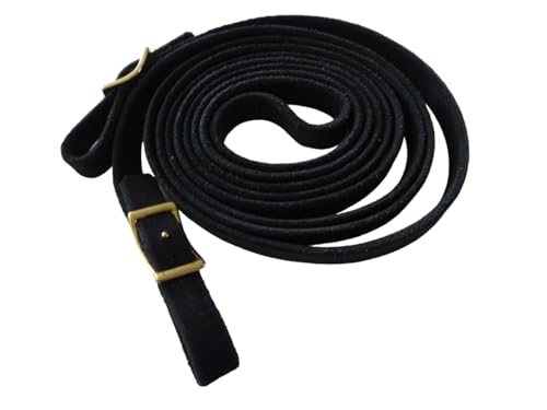 Krambambulishop.de Superweiche handgefertigte Lederzügel mit goldfarbiger Wiegeschnalle, Fettleder, langlebig und robust, 12mm breit, Farben Schwarz, Braun, Cognac (Schwarz, 3,40m) von Krambambulishop.de