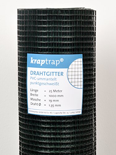 Kraptrap® Volierendraht SCHWARZ Drahtgitter I Drahtzaun Käfigzaun (1m x 25m 19mm) von KrapTrap