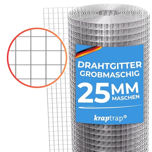 KrapTrap Volierendraht Drahtgitter I 25x25 I 20m x 1m I verzinkt I Papageiendraht I stabiler Gitterdraht 1,7 mm stark von KrapTrap