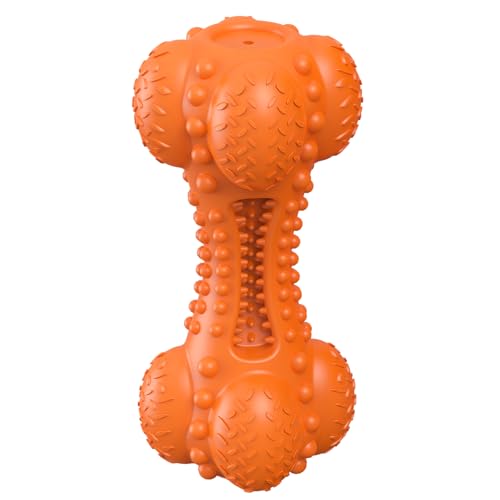 Hunde-Kauspielzeug für aggressive Kauer, quietschendes Hundespielzeug, robustes Gummi, interaktives Zahnspielzeug für große und mittelgroße Hunde (Orange, 1 Stück) von KrauzPet