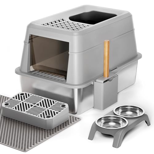 Katzentoilette aus Edelstahl mit Deckel, extra große geschlossene Metallboxen mit Abdeckung für große Katzen, XL abgedeckte Katzentoilette mit Gehege Katzentoilette aus Edelstahl mit Deckel, extra große geschlossene Metallboxen mit Abdeckung für große Katzen, XL abgedeckte Katzentoilette mit Gehege von KrauzPet