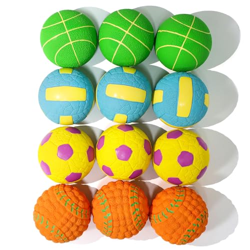 KrauzPet Hundebälle, quietschender Latex-Gummi, interaktives Apportierspielzeug, Spielzeug für kleine Hunde, Welpen (klein, 6,1 cm, 12 Stück) von KrauzPet