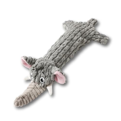 KrauzPet Quietschspielzeug für Hunde, keine Füllung, Plüsch, knisternde Wasserflasche, Hundespielzeug für kleine, mittelgroße und große Hunde, keine Pfeife (Elefant) von KrauzPet