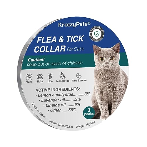 KreezyPets Flohhalsband für Katzen, Zeckenhalsband, Inhaltsstoffe ätherischer Öle, 24 Monate Schutz, 19 Zoll, passend für alle Katzen, 3 Packungen KreezyPets Flohhalsband für Katzen, Zeckenhalsband, Inhaltsstoffe ätherischer Öle, 24 Monate Schutz, 19 Zoll, passend für alle Katzen, 3 Packungen von KreezyPets