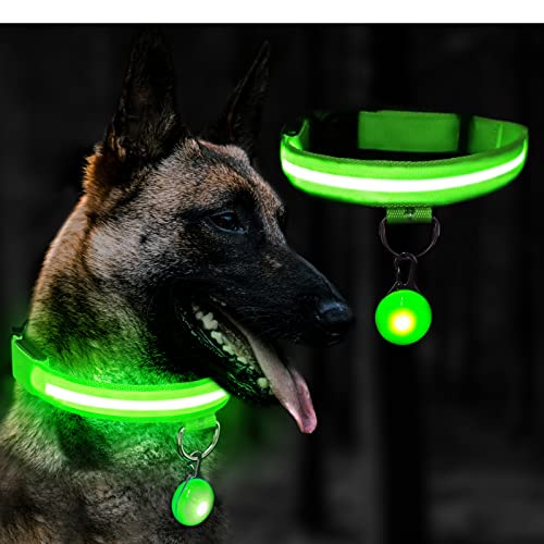 Kriogor Hundehalsband Leuchtend USB mit Blinklicht Clip, Leuchthalsband Hund mit 3 Beleuchtungsmodi, Wasserdichtes LED für Kleine Mittlere Große Hunde Einstellbar Sicherheit Hundehalsband(S, Grün) von Kriogor