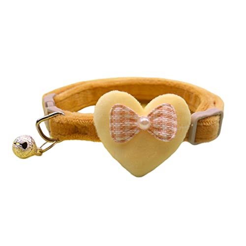 Kripyery Haustier-Halsband für Haustiere, Katzen, Hunde, Herz, Schleife, dekorativ, weich, Gelb von Kripyery