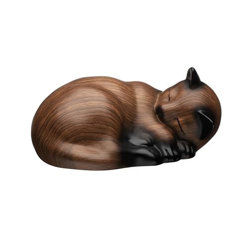 Kriss Art Haustierurnen, schlafende Katzenurne aus Kunstharz, Katzenurne für Asche, kleine Tierurne, kleine Haustierurnen (Schwarze Walnuss) von Kriss Art
