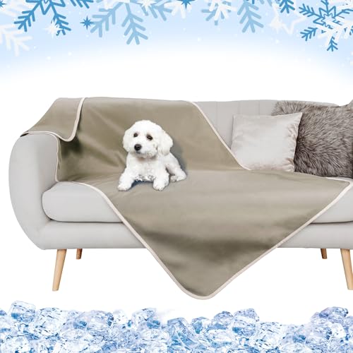 Kritter Planet wasserdichte Kühlende Hundedecke Waschbar, Kratzfeste Decke Schutz für Sofa Couch Bett, Leichte Kühle Katze Hundedecke Sofa Abdeckung, 130 x 75 cm, Taupe von Kritter Planet