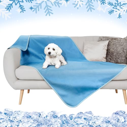 Kritter Planet Kühldecke Katze Hund Bett Wasserdicht, wasserdichte Kühlende Decke Hundedecke für Auto Rückbank Unterwegs Outdoor Sofa Couch Waschbar, Sofadecke Katzendecke Kühlend Klein Blau, 75x130 von Kritter Planet