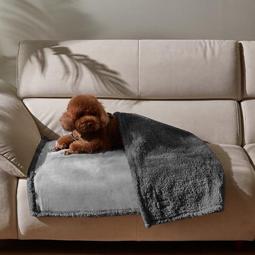 Kritter Planet wasserdichte Decke für Hunde, Pee Proof Sherpa Fleece Reversibel Abdeckung für Couch oder Bett, Flüssiger Beweis Möbelschutz für Mittlere Große Tiere, 125 x 75 cm, Lt Grau/Dk Grau von Kritter Planet