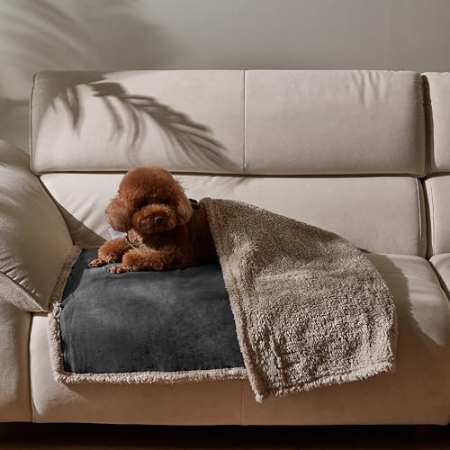 Kritter Planet wasserdichte Decke für Hunde, Pee Proof Sherpa Fleece Reversibel Abdeckung für Couch oder Bett, Flüssiger Beweis Möbelschutz für Mittlere Große Tiere, 125 x 75 cm, Grau/Tuape von Kritter Planet