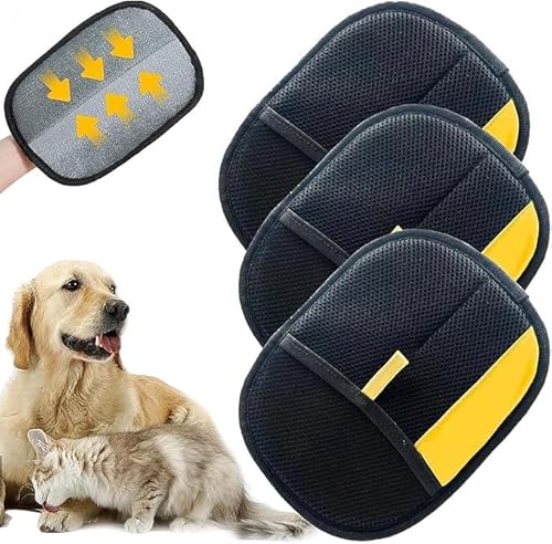 Krmoau Tierhaarentfernungshandschuh Für Katzen Hunde, 3pcs Massage-Pflegehandschuhe Tierhaarentferner Handschuh, Fell Magnet-Handschuh, Wiederverwendbarer Haarentferner Für Katzen Und Hunde von Krmoau