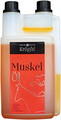 KRÖPFEL Premium Muskelöl für Pferde - 1000ml - hochwertige Gamma-Oryzanol Fettsäure für Pferd - Leistungssteigerndes Ergänzungsfuttermittel - fördert Muskelaufbau - hergestellt in Österreich von Kröpfel