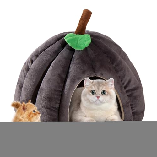 Krujecnt Halloween Katzenbett, Haustierhöhlenbett, Kürbisförmige Hausbetten für Haustierkätzchen, Weiches Haustierzeltbett, bequemes Haustierhöhlenbett für Hauskatzen und kleine Hunde von Krujecnt