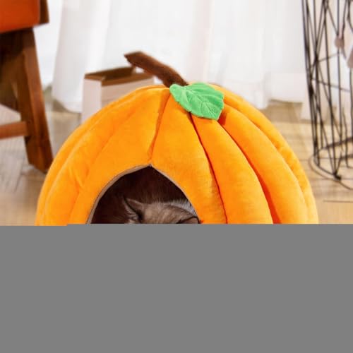 Krujecnt Katzennisthaus,Halloween-Katzenbett | Niedliches Haustier-Halloween-Höhlennest in Kürbisform,Heimtierbedarf, Bequemes Haustier-Schlafbett für Zuhause, Tierhandlung von Krujecnt