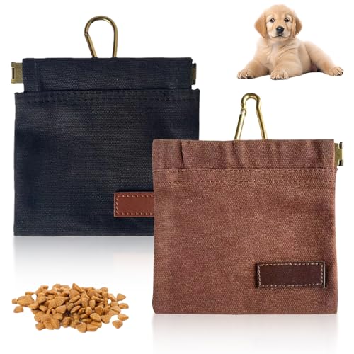 2 x Leckerlibeutel für Hunde – freihändige Trainingstasche mit Karabiner-Clip, automatischer Verschluss, tragbare Belohnungstasche für Spaziergänge/Laufen/Reisen (inklusive 2 Clips) (Khaki) von Ksheria