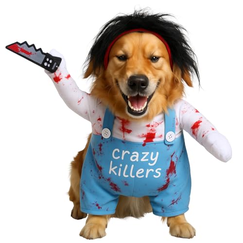 Ksheria Chucky-Kostüm für Haustiere, Halloween-Hundekleidung und Katzen-Cosplay-Party, lustiges Kostüm für kleine bis große Hunde, Größe M von Ksheria