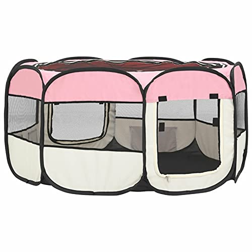Ksodgun Tragbarer Faltbarer Laufstall für Hunde mit Tragetasche Pink 125x125x61 cm, Für große Hunde Kleine Welpen/Katzen Innen- / Außenbereich | Wasserdicht von Ksodgun