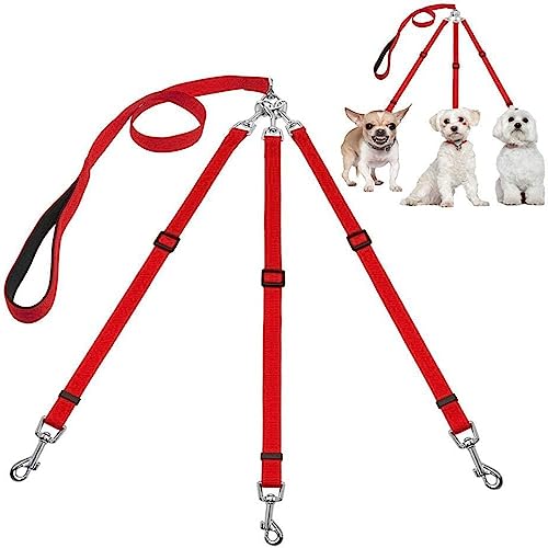 Haustier Hund Führen Leine Kette, 3-in-1-Hundeleinen, Hundeleine Leine, Hundeleine Nylon, für EIN, Zwei, DREI Hunde Pet Walking Wandern (Rot) von Ktnyl