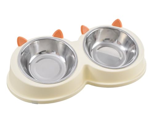 Doppelter Futternapf für Hunde und Katzen, abnehmbar, rutschfest, auslaufsicher, Edelstahl, erhöhter Katzennapf, 15° geneigter Winkel, erhöhter schräger Futternapf, Anti-Erbrechen für Katzen und von KuTi Kai