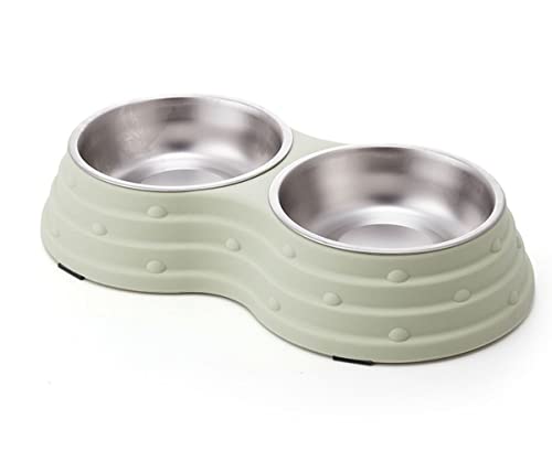 KuTi Kai Doppelte Hundenäpfe für Futter und Wasser, hochwertige, abnehmbare Edelstahl-Doppelnäpfe mit rutschfester Unterseite, Katzen usw. (groß, grün) von KuTi Kai
