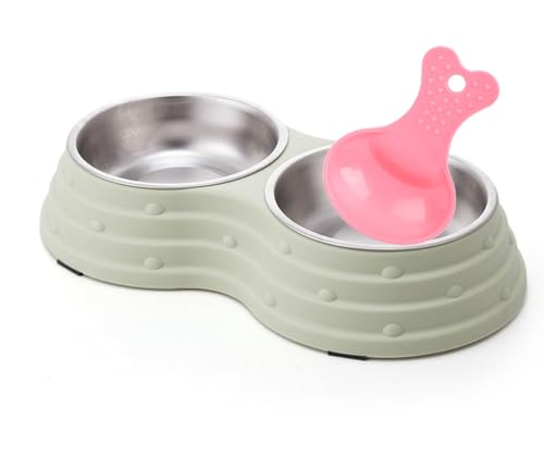 KuTi Kai Doppelte Hundenäpfe für Futter und Wasser, hochwertige, abnehmbare Edelstahl-Doppelnäpfe mit rutschfester Unterseite, Katzen usw. (Medium, Grün) von KuTi Kai