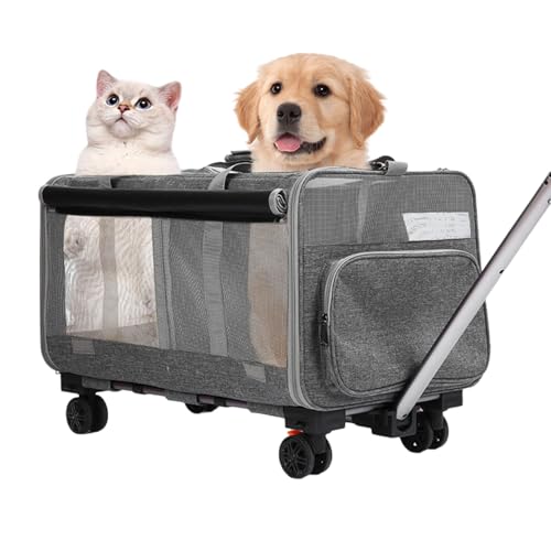 3-in-1 große Katzentragetasche mit Rädern – Doppel-Fach-Trolley-Tasche für Katzen und Hunde, extra große Roll-Reisehandtasche (60 x 45 x 40 cm) von Kuabiz