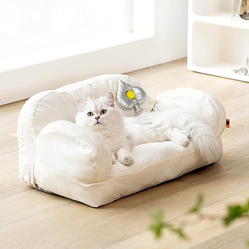 Katzensofa, Leicht zu Reinigen, Abnehmbares, Rutschfestes Haustier-Couchbett für Katzen (Einzelsitz, Beigeweiß) von Kufoo