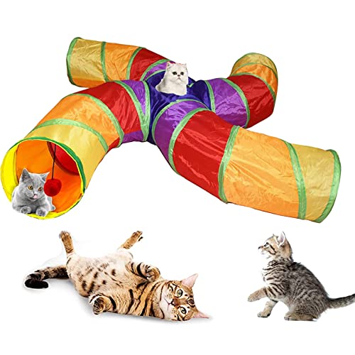 KugobarNe Haustier-Katzentunnel, Röhre, Katzenspielzeug, 4-Wege-zusammenklappbar, Katzentunnel für Indoor-Katzen, Kittetunnel, gelangweilte Katze, Haustierspielzeug, Peek-Loch, Kätzchen, Kaninchen von KugobarNe