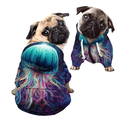 Kuiaobaty 3D Qualle Muster Hoodies Mantel Pullover für kleine Hunde Katzen Kleidung, Blau Hund Sweatshirt Welpen Doggie Kapuzenmantel Jacke von Kuiaobaty