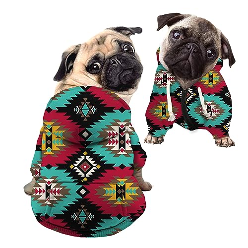 Kuiaobaty Azteken-Ethno-Kapuzenpullover für Hunde, weich, Einteiler, Pullover, Kleidung, indische Tribal-Kunst-Hoodies für kleine Hunde von Kuiaobaty