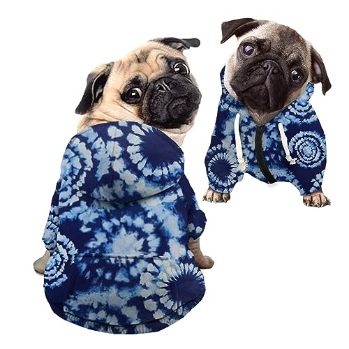 Kuiaobaty Blauer Batik-Kunst-Welpen-Hunde-Kapuzenpullover für Jungen und Jungen, Hippie-Spirale, modisch, für kleine Hunde, Outdoor-Pullover, Haustier-Pullover von Kuiaobaty