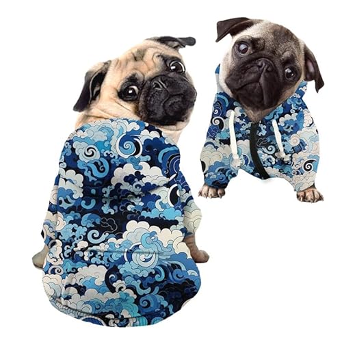 Kuiaobaty Blue Clouds Art Kleine Hundekleidung Outfit, Wolkenmuster Hund Hoodie Haustier Sweatshirt Pullover Outfits für mittelgroße Hunde von Kuiaobaty