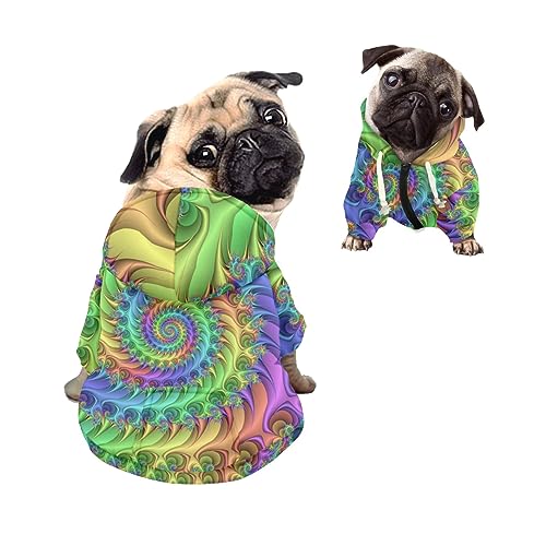 Kuiaobaty Bunte Fractal Art Kleidung für kleine Hunde, Regenbogenfarben, spiralförmiger Hunde-Kapuzenpullover, Spielkleidung, Pullover für mittelgroße und große Hunde von Kuiaobaty