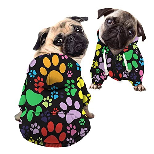 Kuiaobaty Buntes Hundepfoten-Kapuzen-Sweatshirt mit Tasche, für kleine Hunde und Katzen, Kapuzenmantel mit Hut, Hundepullover von Kuiaobaty