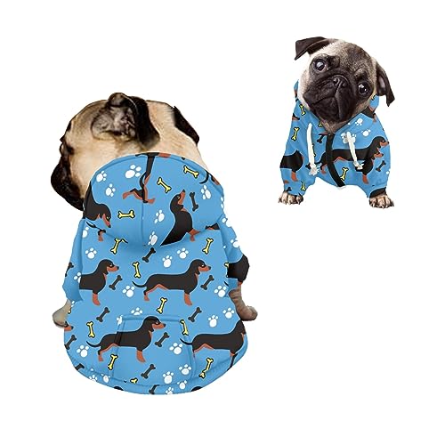 Kuiaobaty Cartoon Dackel Hund Casual Soft Pet Hoodies, Niedliche Hundeknochen Comfy Doggy Hooded Sweatshirt Herbst Stretchy Pet Jacke Pullover von Kuiaobaty