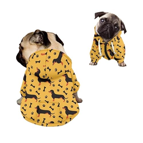 Kuiaobaty Cartoon Dackel Hund Druck Sweatshirt für Kleine Hunde Katzen Nette Pfoten Haustiere Hoodies, Gelb Warm Herbst Hoody Hund Kleidung Pullover von Kuiaobaty