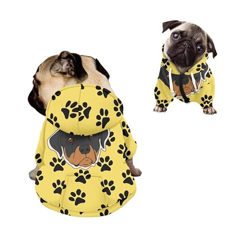 Kuiaobaty Cartoon Hund Druck Hund Hoodies Kleidung Warm Herbst Sweatshirt für Kleine Mittlere Hunde, Gelb Pfoten Kapuzenpullover Haustier Hund Shirts Bekleidung von Kuiaobaty