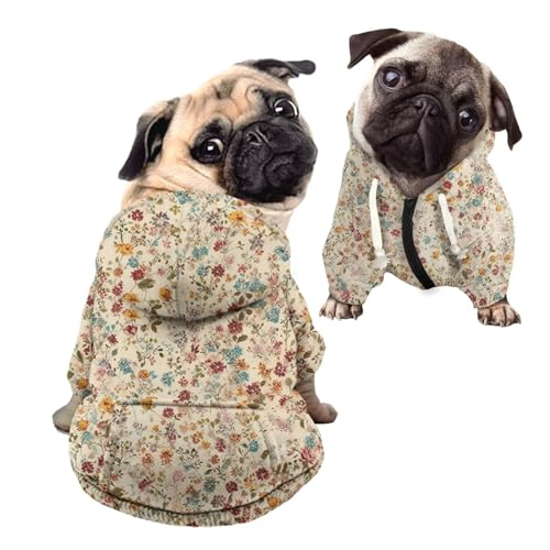 Kuiaobaty Country Floral Kleine Hundekleidung Outfit, Französisch Ditsy Floral Hund Hoodie Sweatshirt Pullover Outfits für mittelgroße Hunde von Kuiaobaty