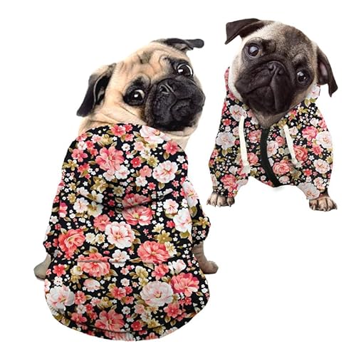 Kuiaobaty Ditsy Hunde-Kapuzenpullover mit Blumenmuster, warm, Herbst-Sweatshirt für Welpen, kleine und mittelgroße Hunde, Blumen, Kapuzenpullover, Haustier-Hunde-Shirts von Kuiaobaty