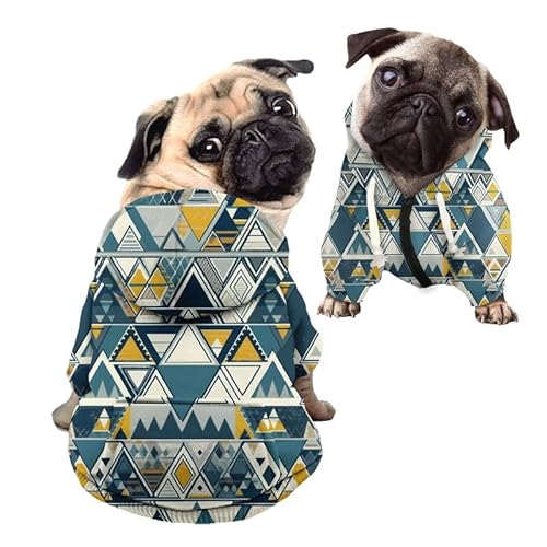 Kuiaobaty Farbiges geometrisches Kapuzen-Sweatshirt für kleine Hunde, Kapuzenjacke mit Hut, Dreiecksmuster, Hunde-Kapuzenpullover, Welpen, Haustiere, Kleidung, Outfits von Kuiaobaty