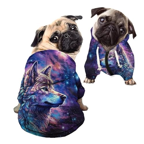 Kuiaobaty Farbwolf-Druck, lässig, weich, Hunde-Kapuzenpullover, bequem, mit Kapuze, Galaxie, Sternenhimmel, Herbst, dehnbare Haustierjacke, Pullover mit Hut von Kuiaobaty
