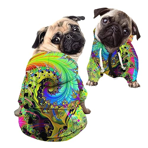 Kuiaobaty Fractal Spiral Art Hunde-Kapuzenpullover für Welpen, kleine und mittelgroße Hunde, abstrakte Farbkunst, Kapuzenpullover, Haustier-Shirts von Kuiaobaty