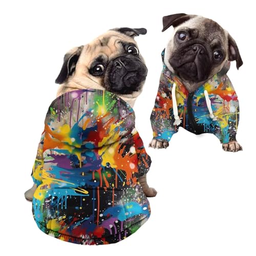 Kuiaobaty Graffiti Paint Hooded Pet Sweatshirt Small Dog Hoody Coat with Hat, Color Splatter Dog Hoodies Puppy Pets Pullover Clothes Outfits von Kuiaobaty