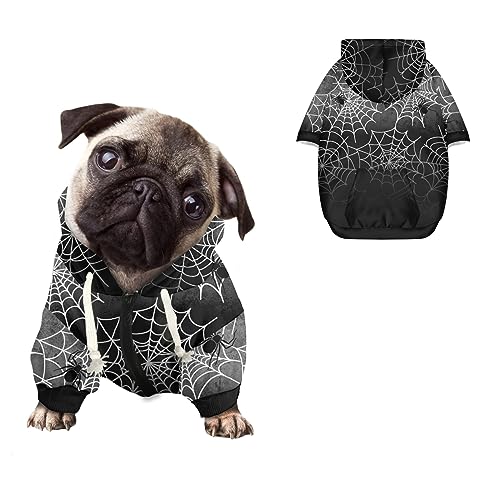 Kuiaobaty Halloween-Spinnennetz-Hunde-Kapuzenpullover mit Reißverschluss, bequemes Haustier-Sweatshirt mit Hut, schwarzes Sweatshirt für kleine und mittelgroße Hunde Kuiaobaty Halloween-Spinnennetz-Hunde-Kapuzenpullover mit Reißverschluss, bequemes Haustier-Sweatshirt mit Hut, schwarzes Sweatshirt für kleine und mittelgroße Hunde von Kuiaobaty