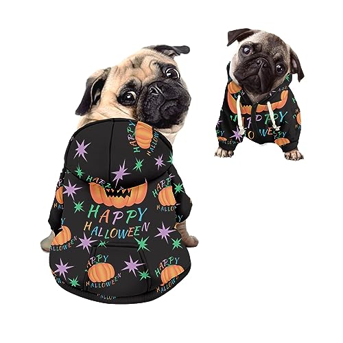 Kuiaobaty Happy Halloween Hunde-Kapuzenpullover mit Reißverschluss, bequem, Welpen-Kostüm, Outfits, Halloween-Kürbisse, Hundepullover für kleine und mittelgroße Hunde von Kuiaobaty